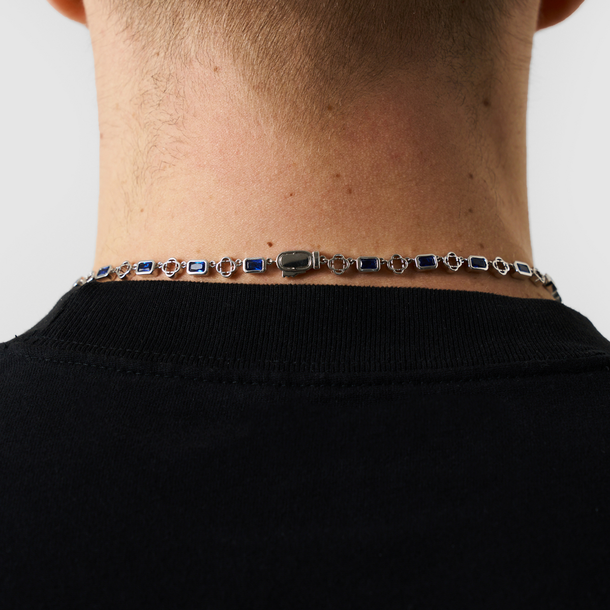 Collar de Trébol de Piedras Preciosas Azules (Plata)