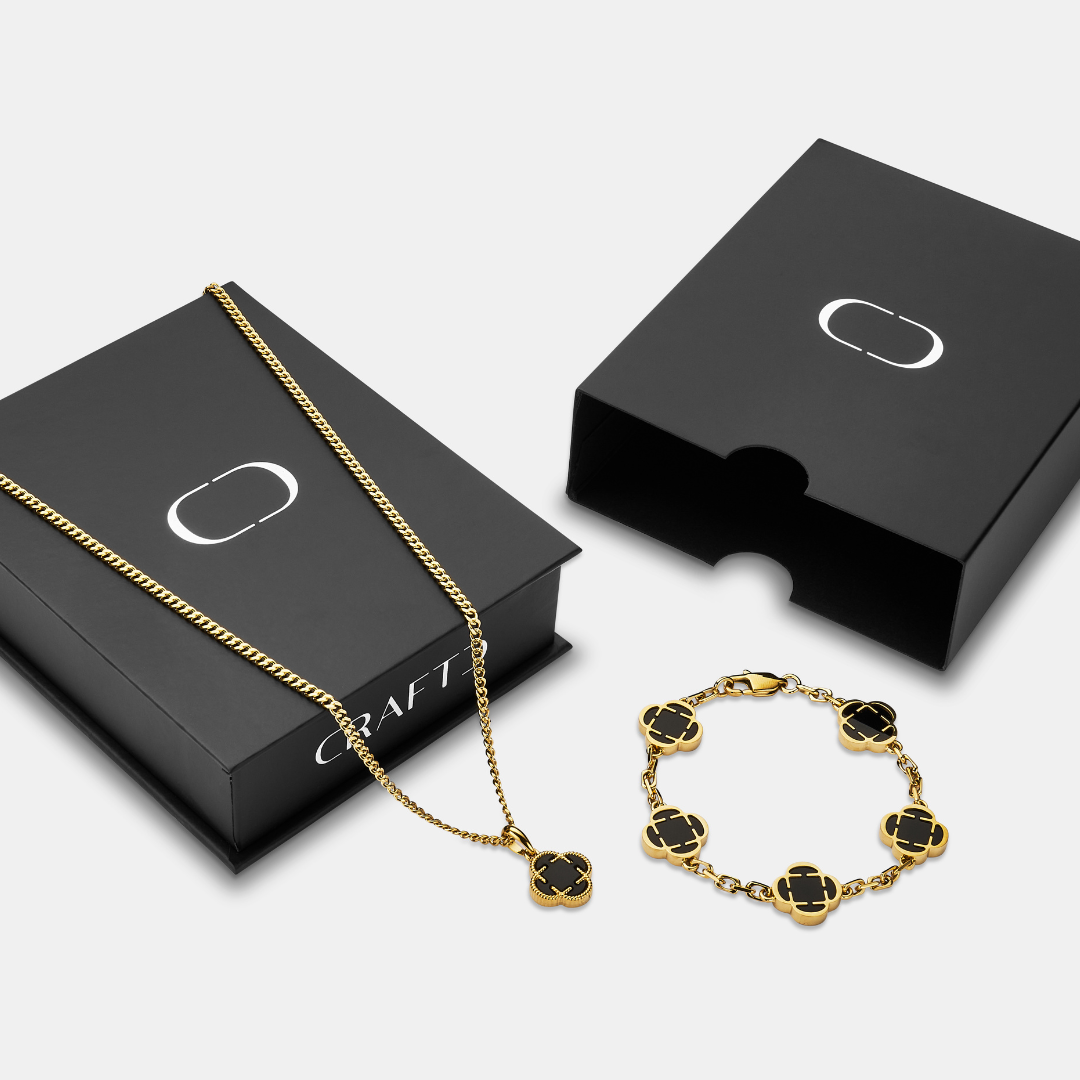 Set de regalo colgante de trébol de ónice (oro)