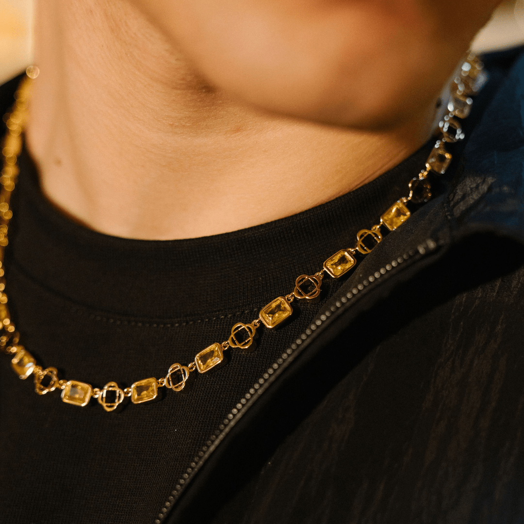 Collar de Trébol de Piedra Preciosa Amarilla (Oro)