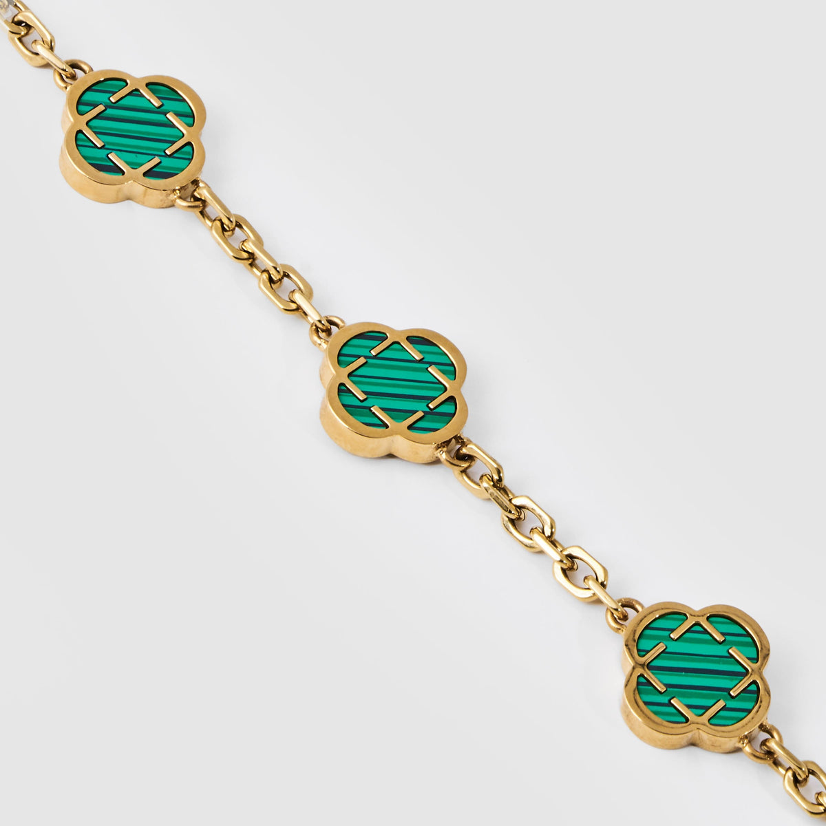 Pulsera de piedra de trébol de malaquita (oro)