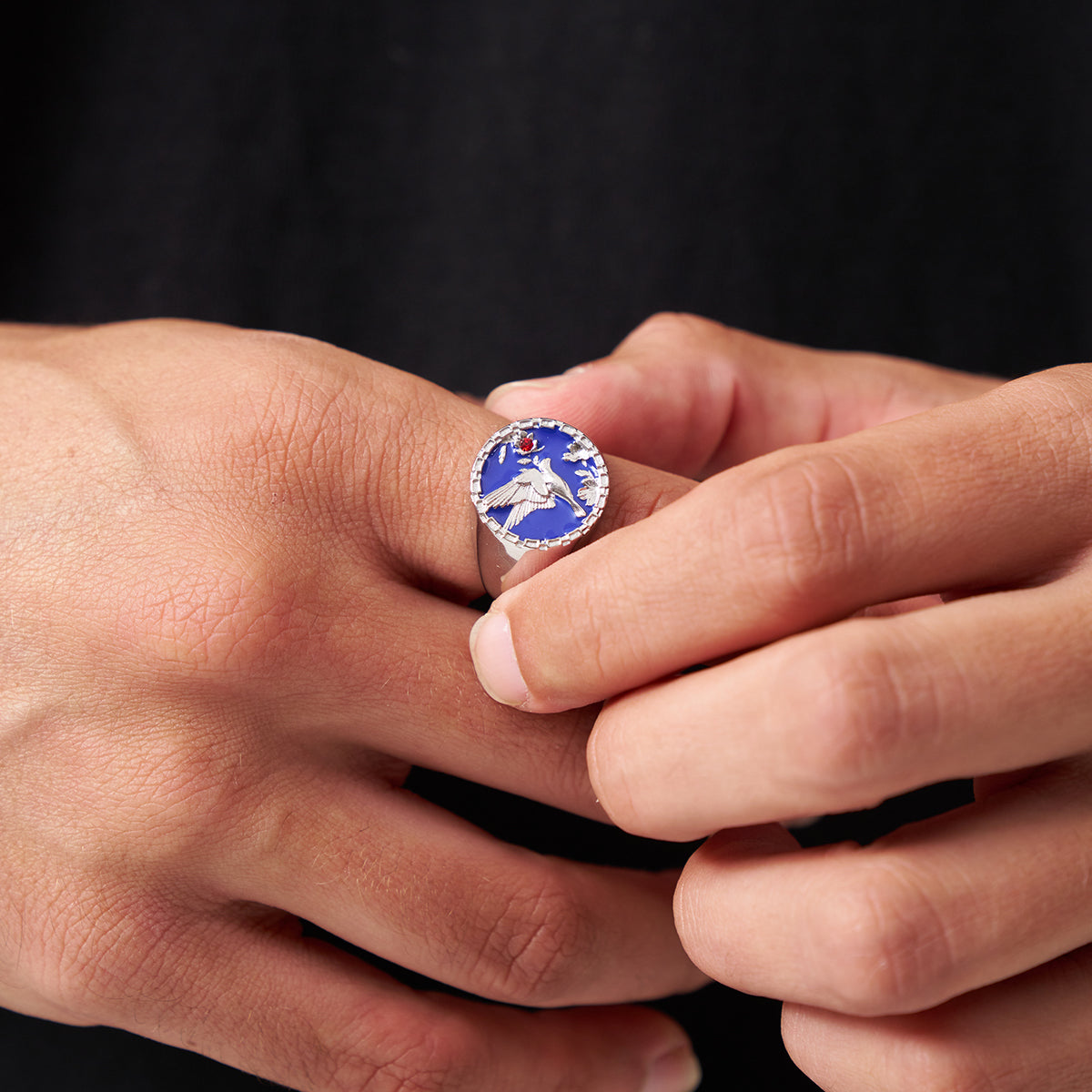 Anillo Sello de Esmalte Golondrina (Plata)