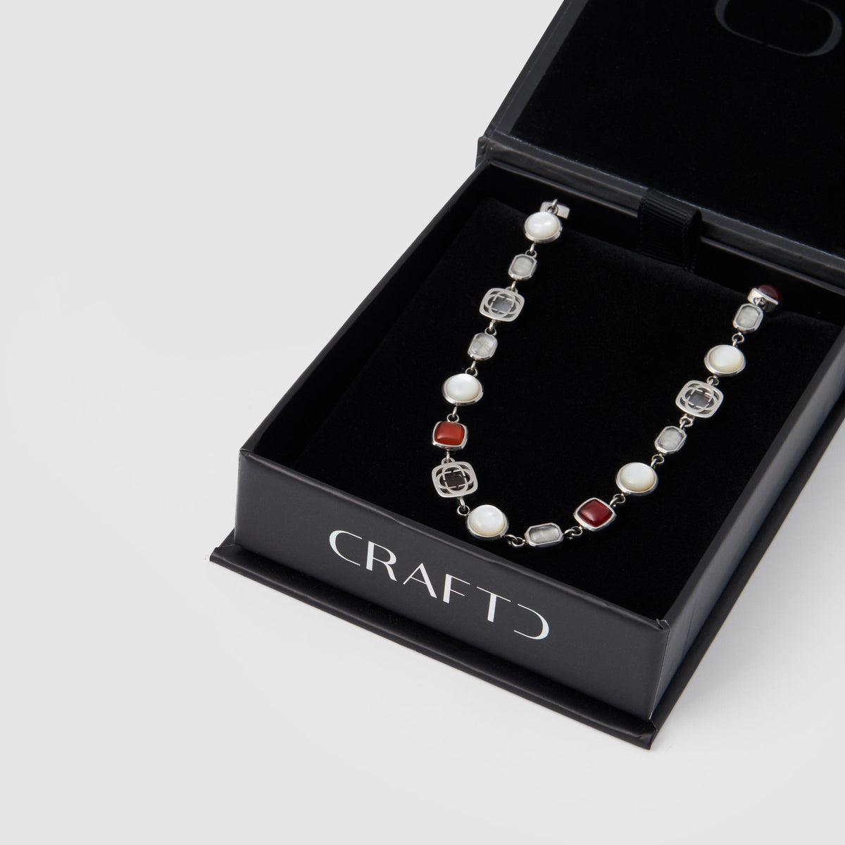 Pulsera de gema de cristal rojo (plata)