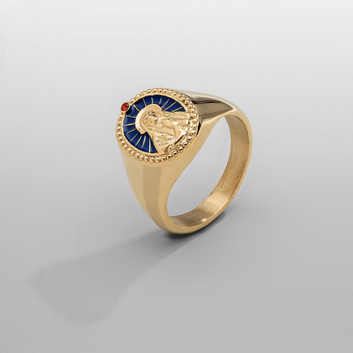 Anillo de sello de la Virgen María de esmalte (oro)
