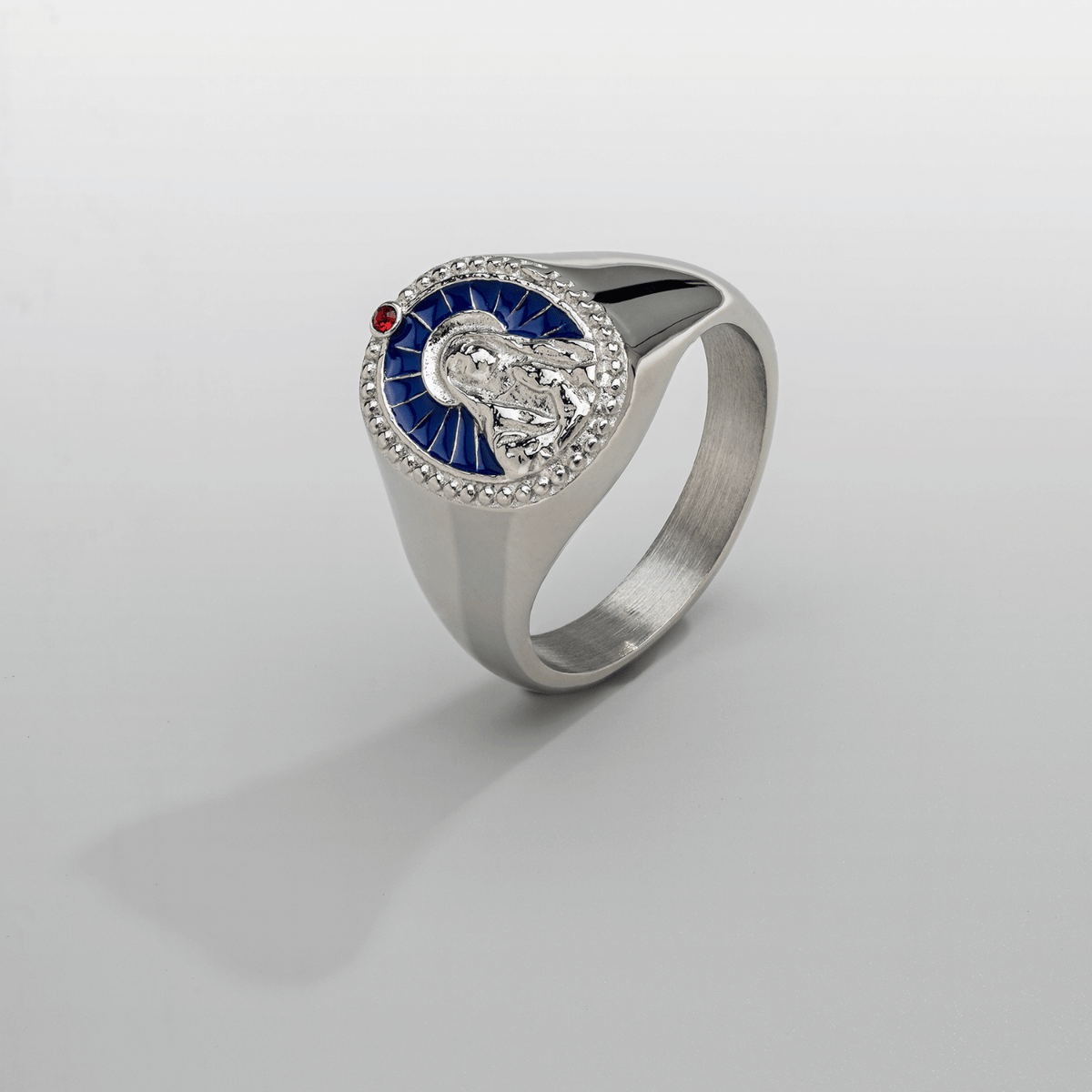 Anillo de sello de la Virgen María de esmalte (plata)