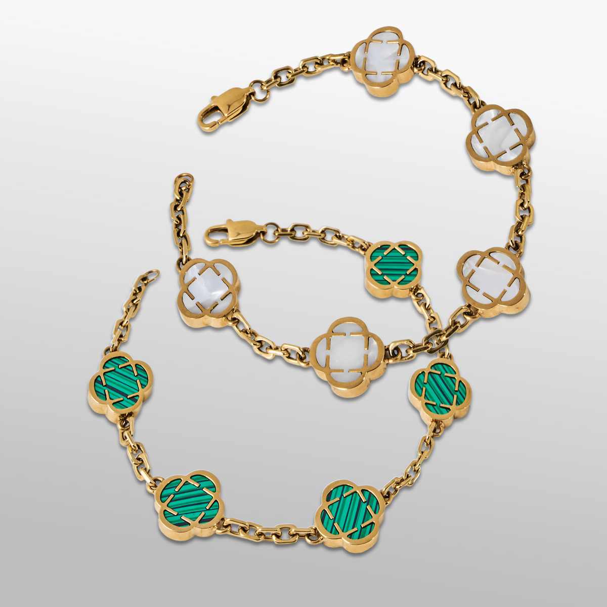 Juego de Pulsera de Piedra de Trébol (Oro)