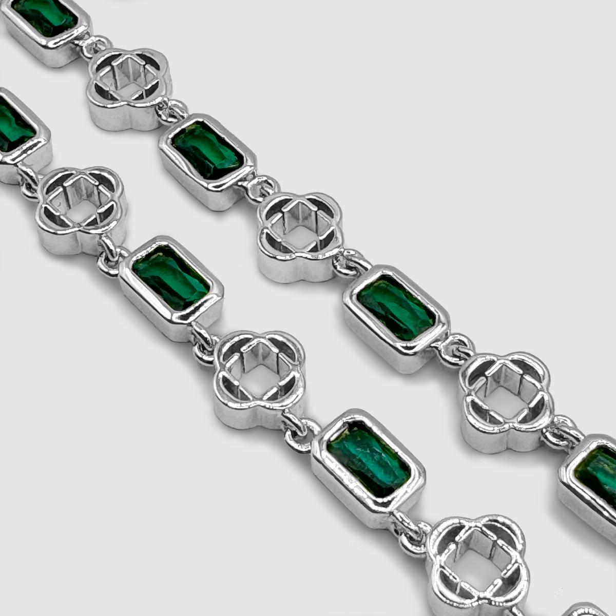 Collar de Trébol de Piedra Preciosa Verde (Plata)