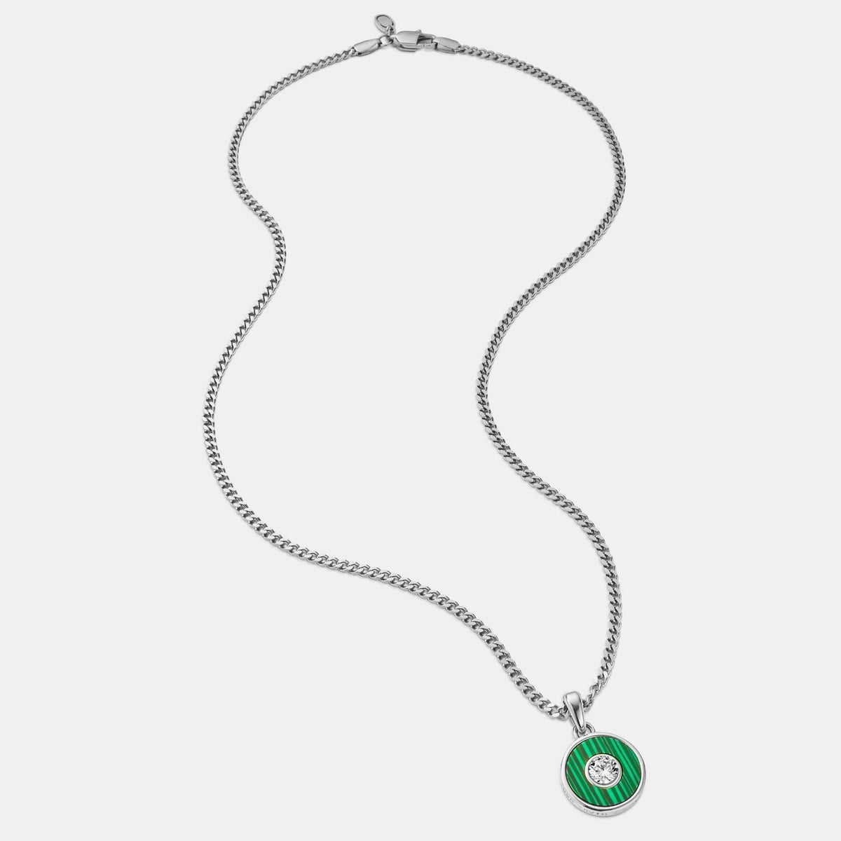 Colgante de gema redonda de malaquita (plata)