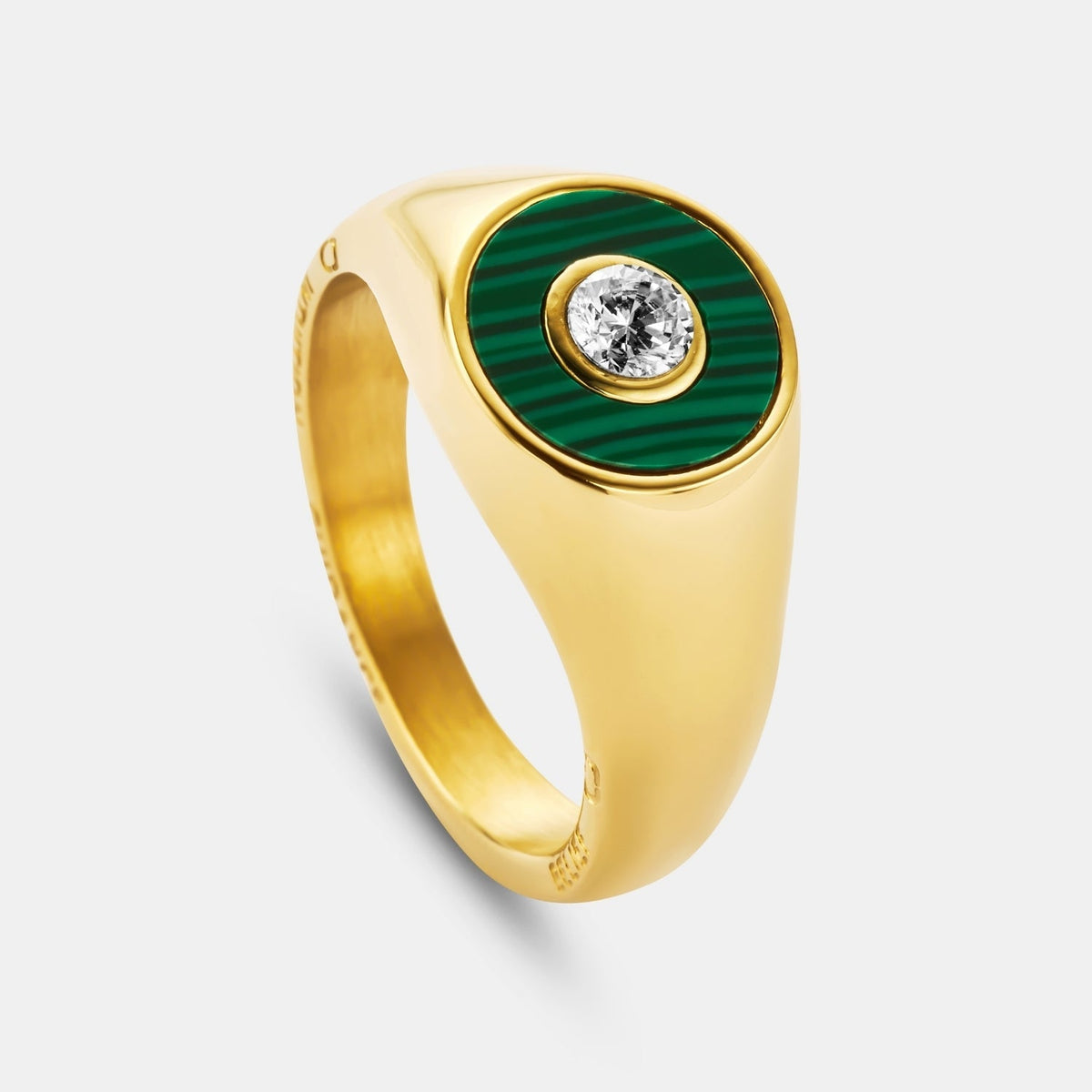 Anillo de sello de gema redonda de malaquita (oro)