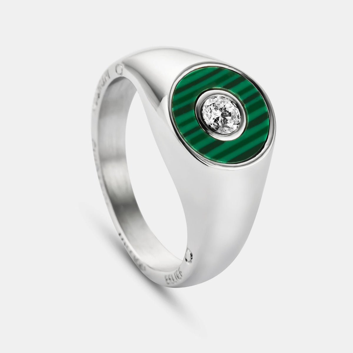 Anillo de sello de gema redonda de malaquita (plata)