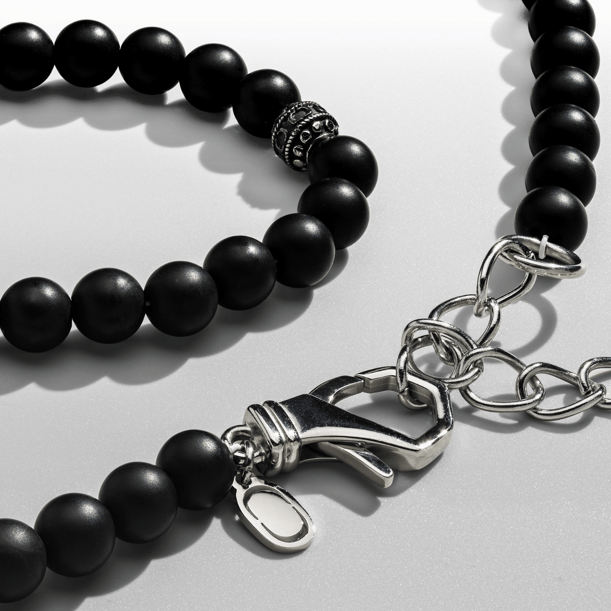 Collar de Cuentas de Ónix Mate (Plata)
