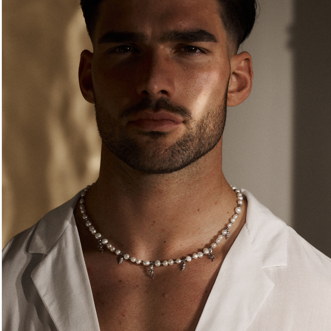 Collar de perlas reales con colgante (Plata)