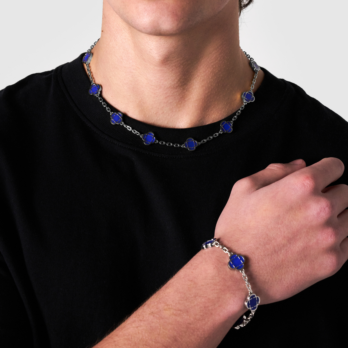 Collar de Piedra de Trébol Azul (Plata)
