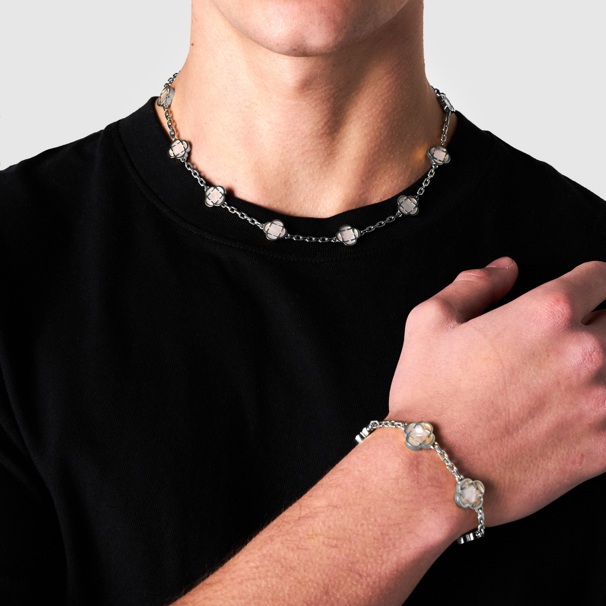 Collar de Piedra de Trébol Blanco (Plata)