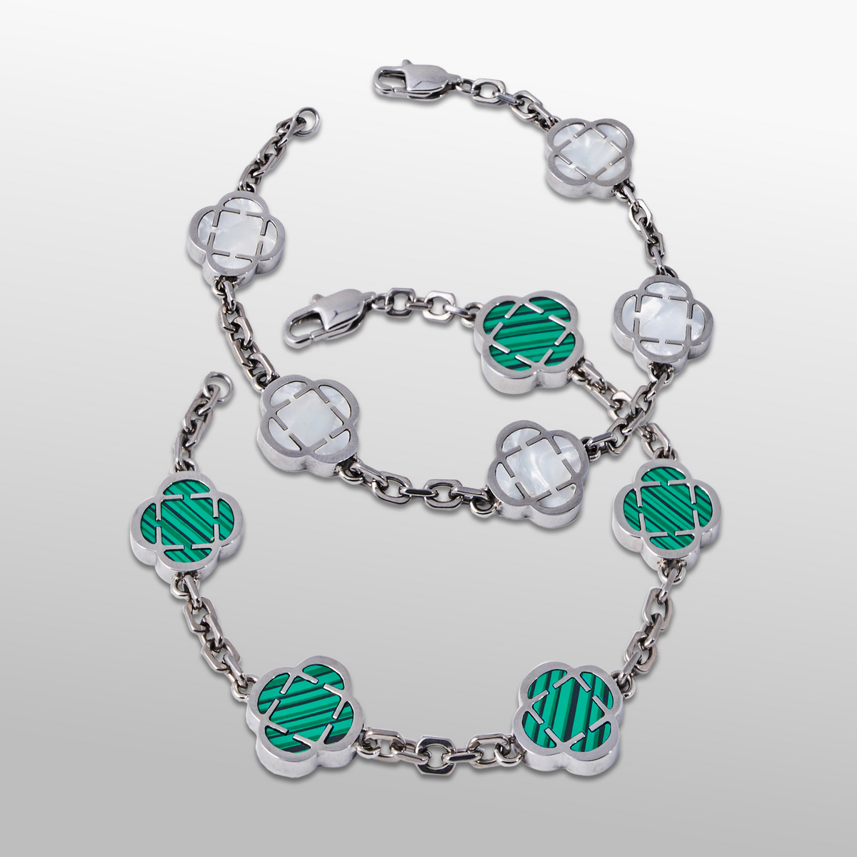 Juego de Pulsera de Piedra de Trébol (Plata)