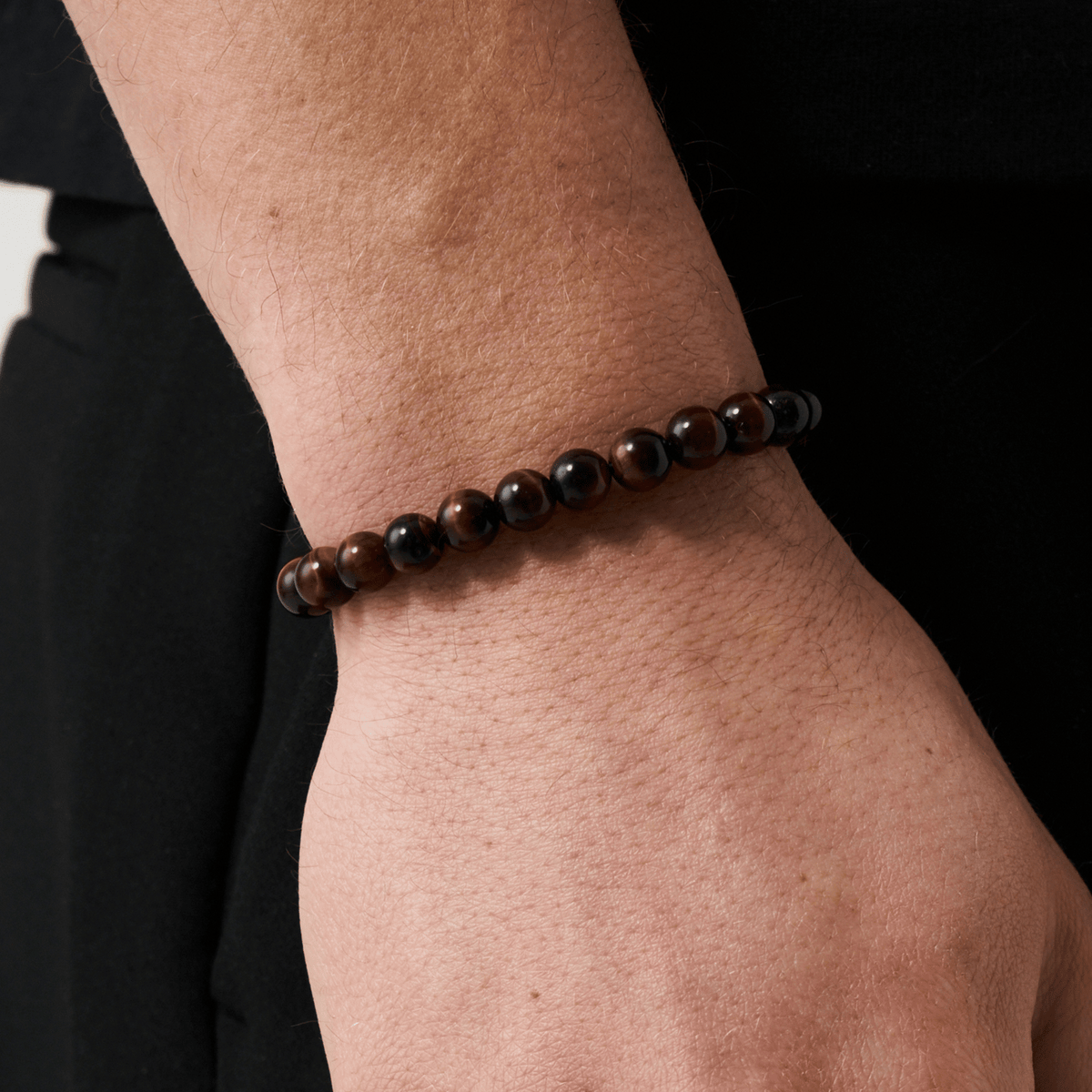 Pulsera de Perlas de Metal Ojo de Tigre (Plata)
