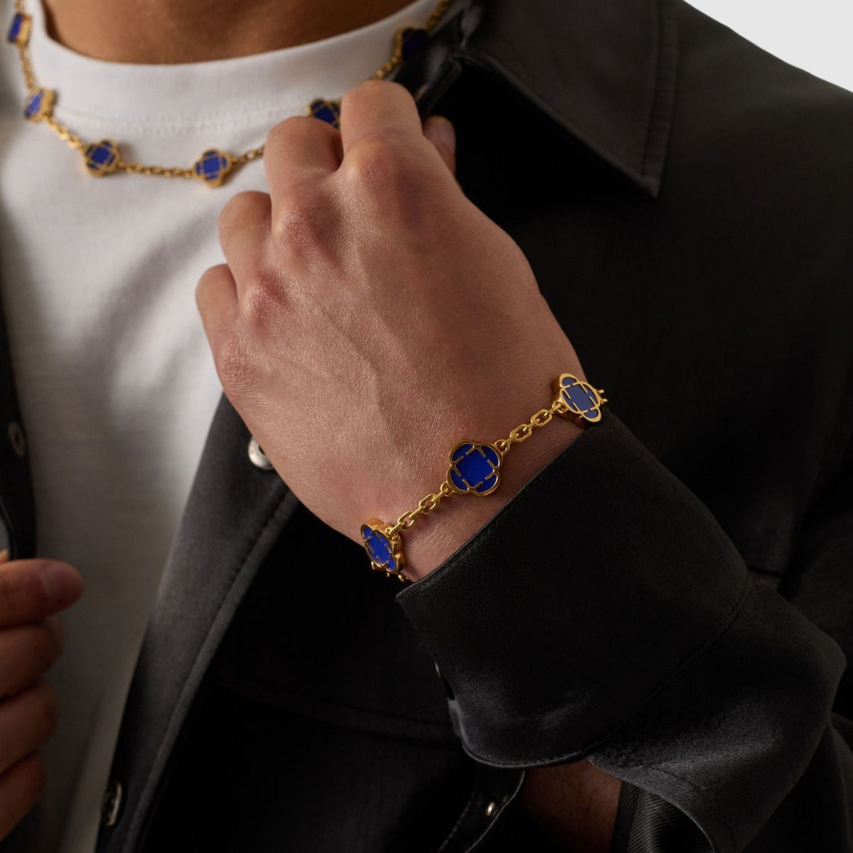 Pulsera de Piedra de Trébol Azul (Oro)