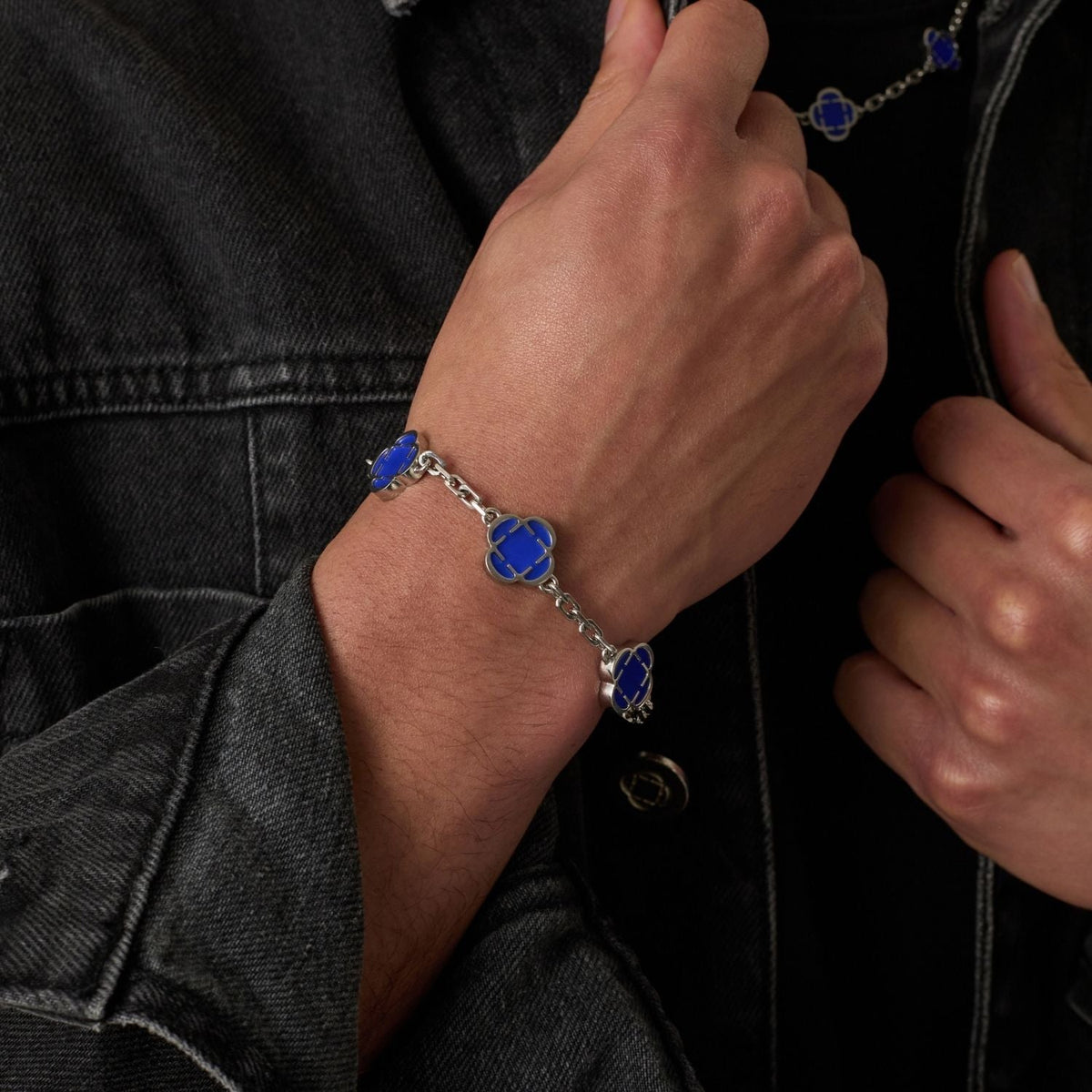 Pulsera de Piedra de Trébol Azul (Plata)