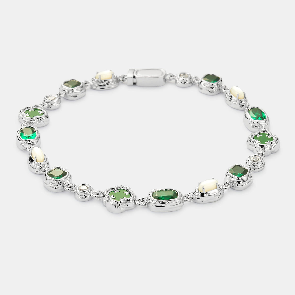 Pulsera de Piedra Esmeralda Derretida (Plata)