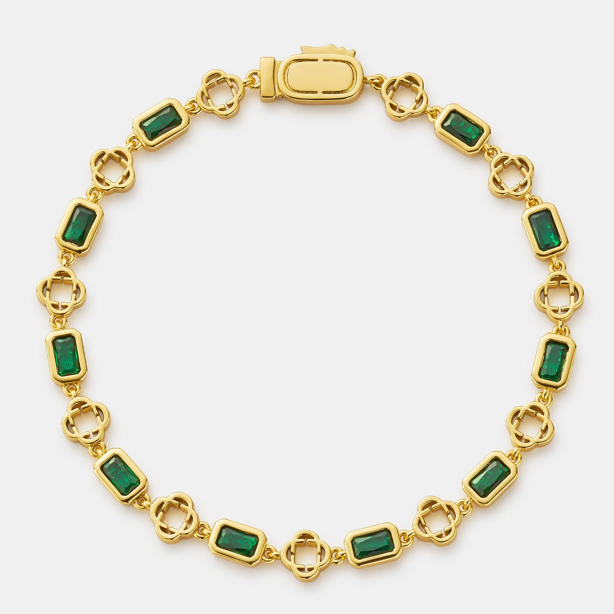 Pulsera de Trébol de Piedras Preciosas Verdes (Oro)