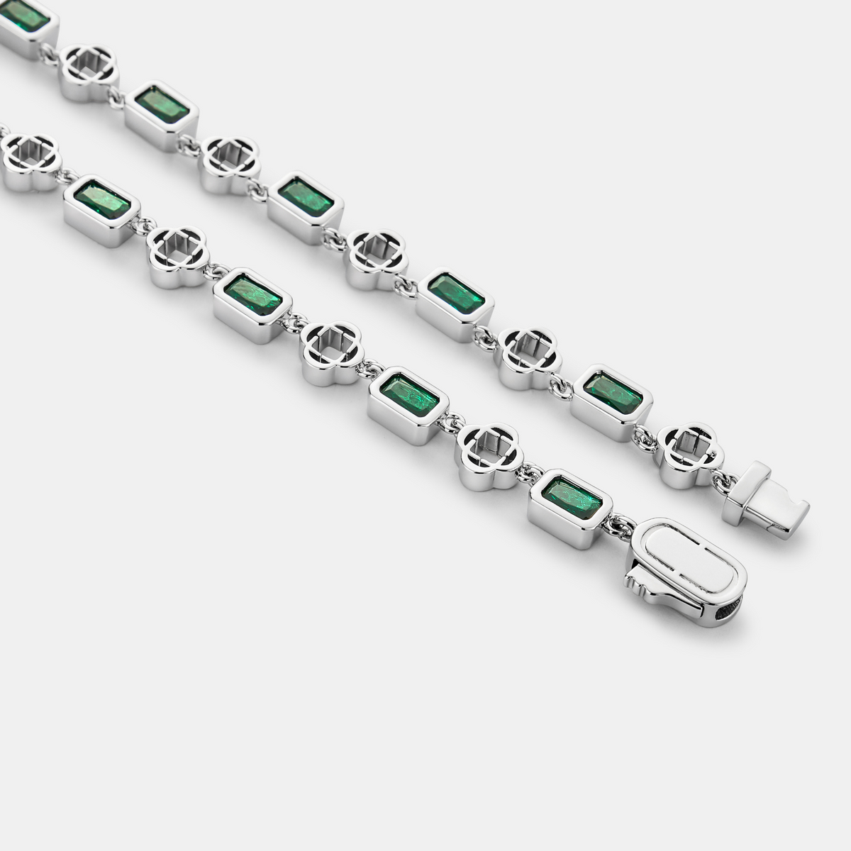 Pulsera de Trébol de Piedras Preciosas Verdes (Plata)