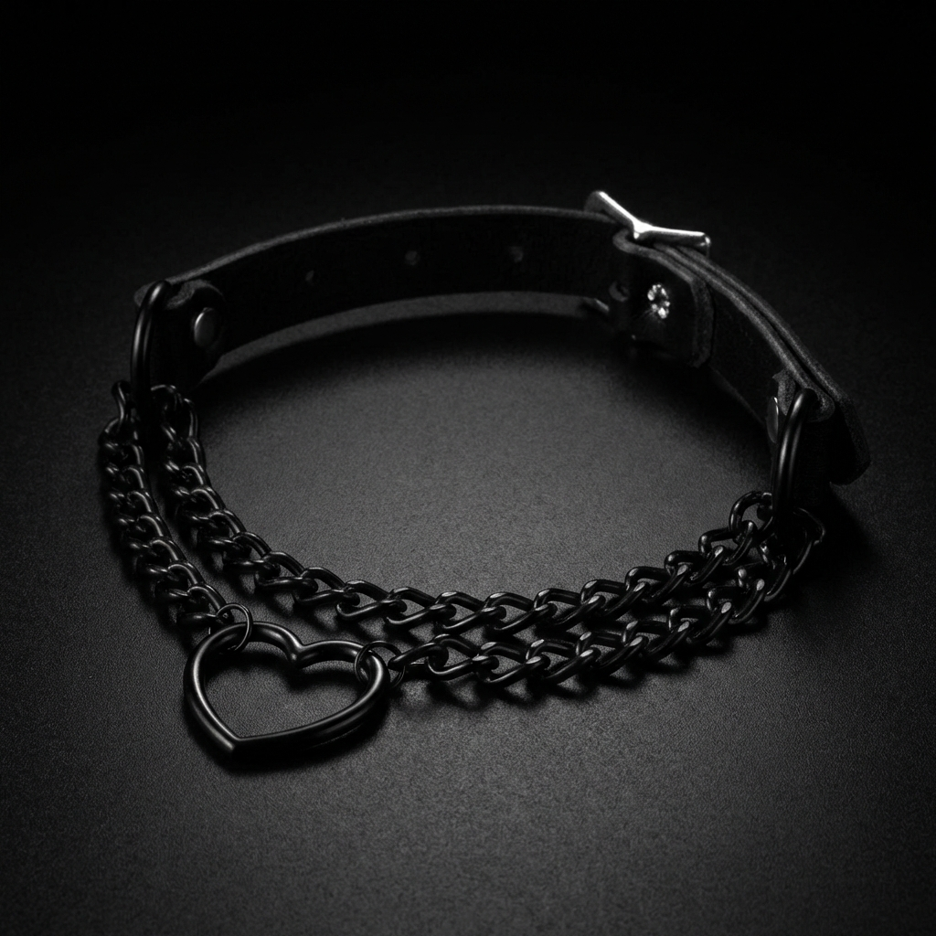 Collar de cuero con cadena y corazón