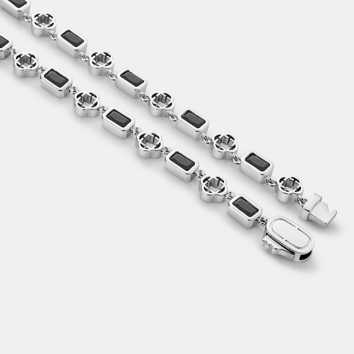 Pulsera de Trébol de Piedras Preciosas de Ónix (Plata)