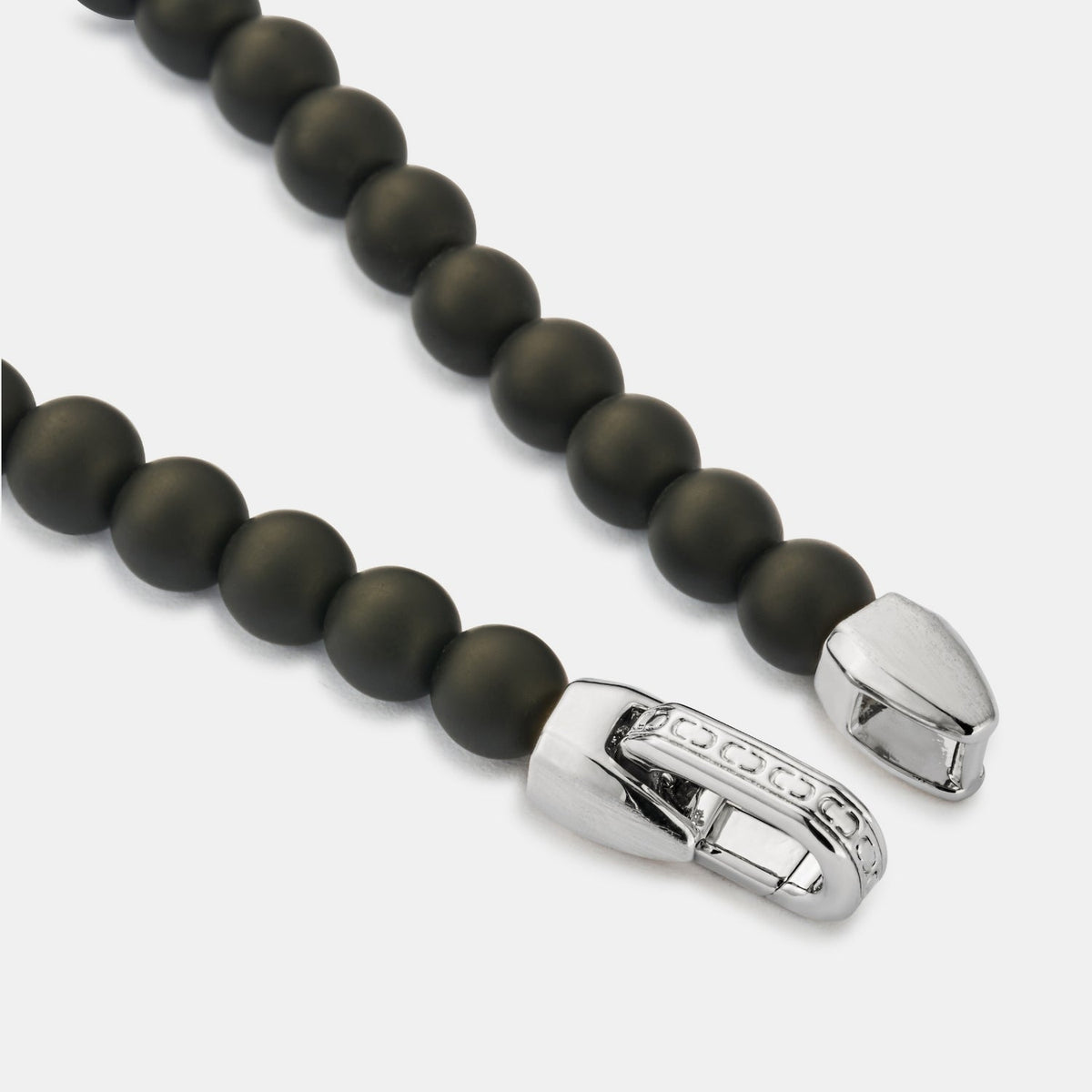 Pulsera de Cierre de Cuentas de Ónix (Plata)