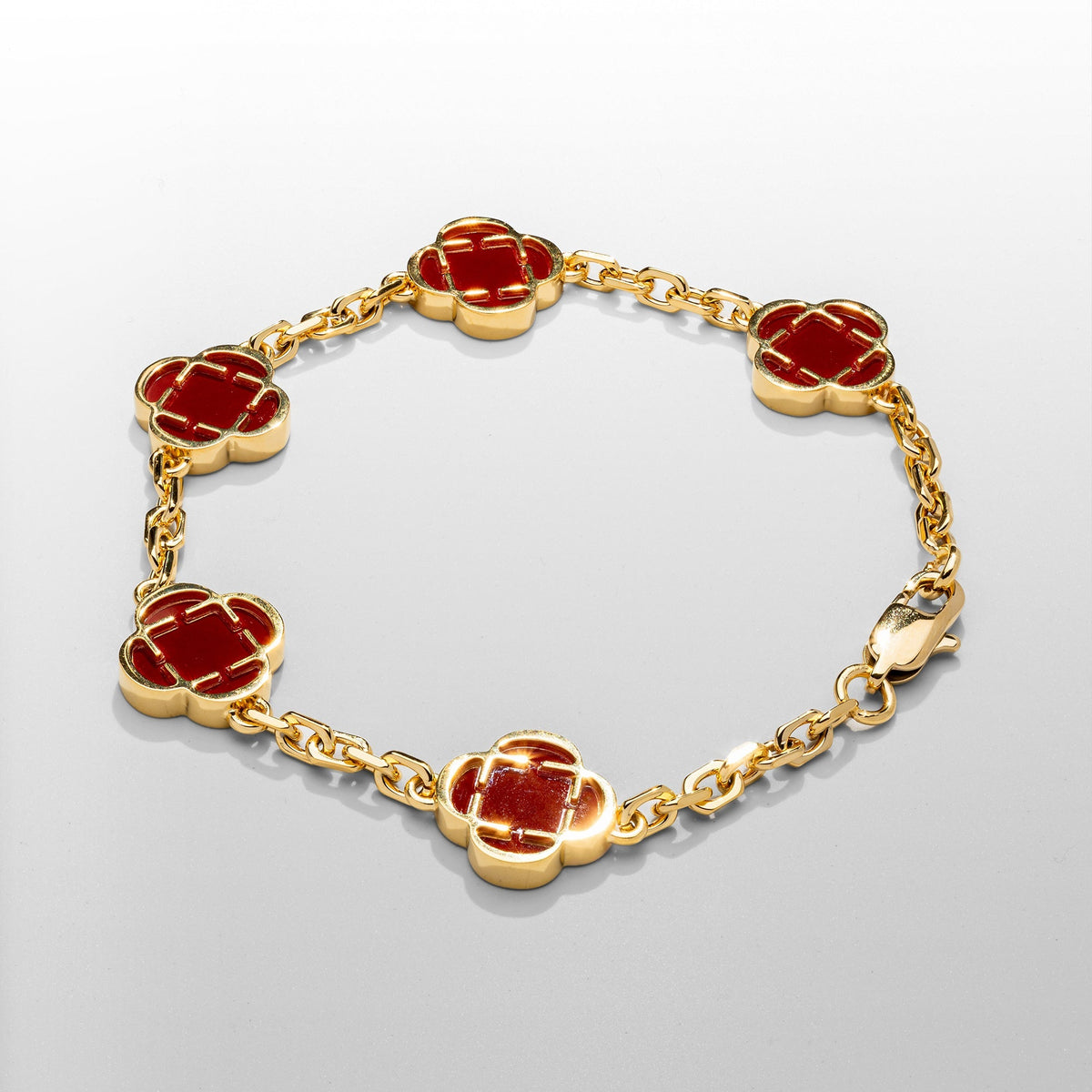Pulsera de Piedra de Trébol Rojo (Oro)