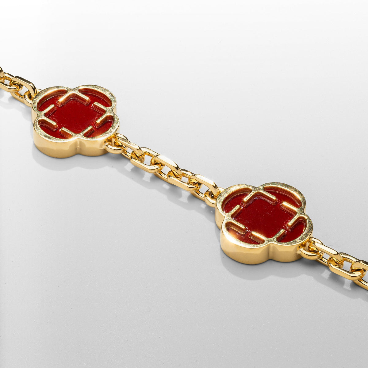 Pulsera de Piedra de Trébol Rojo (Oro)