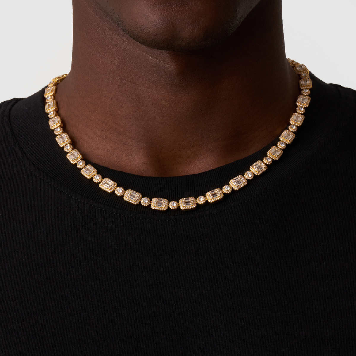 Collar de enlace de baguette helado (Oro)