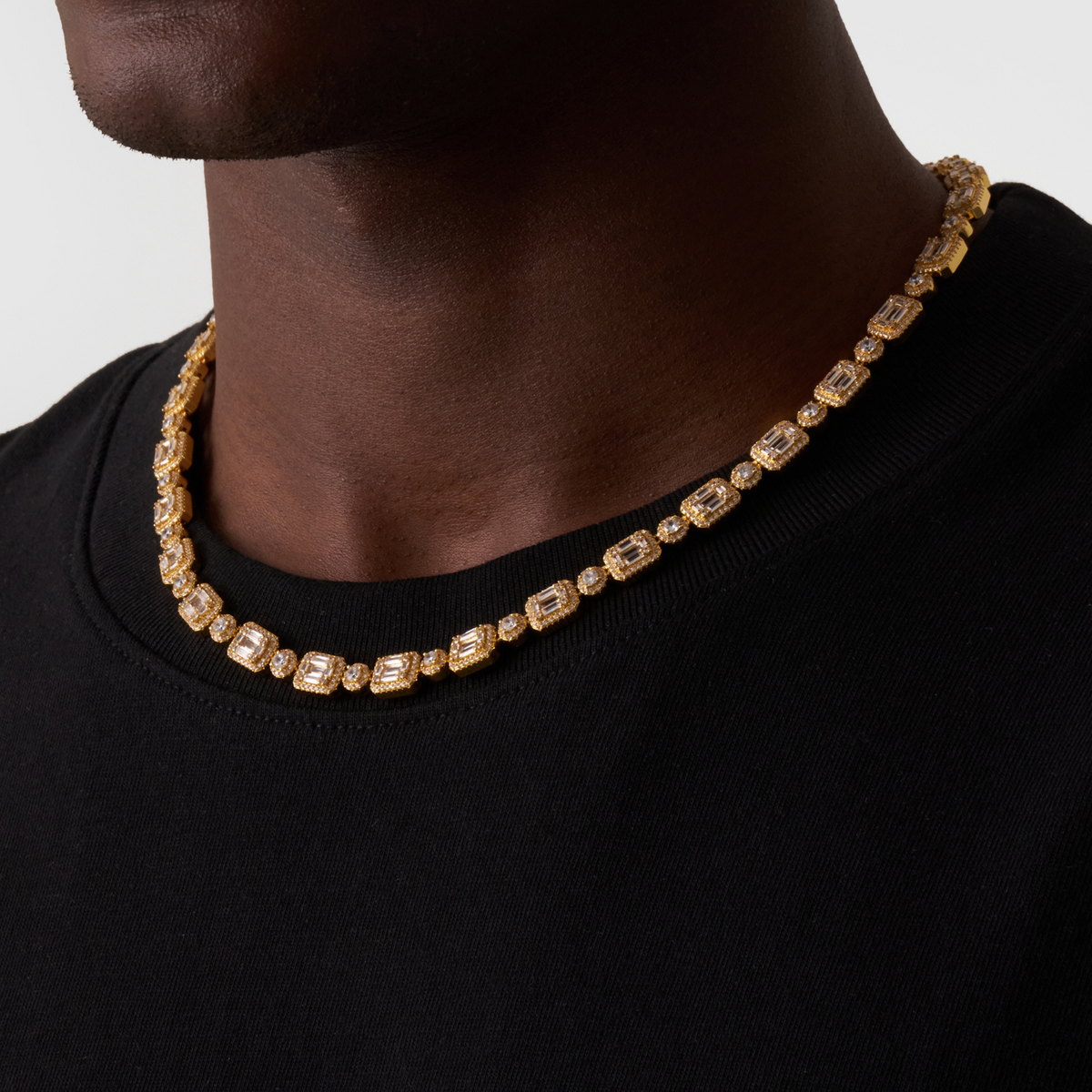 Collar de enlace de baguette helado (Oro)