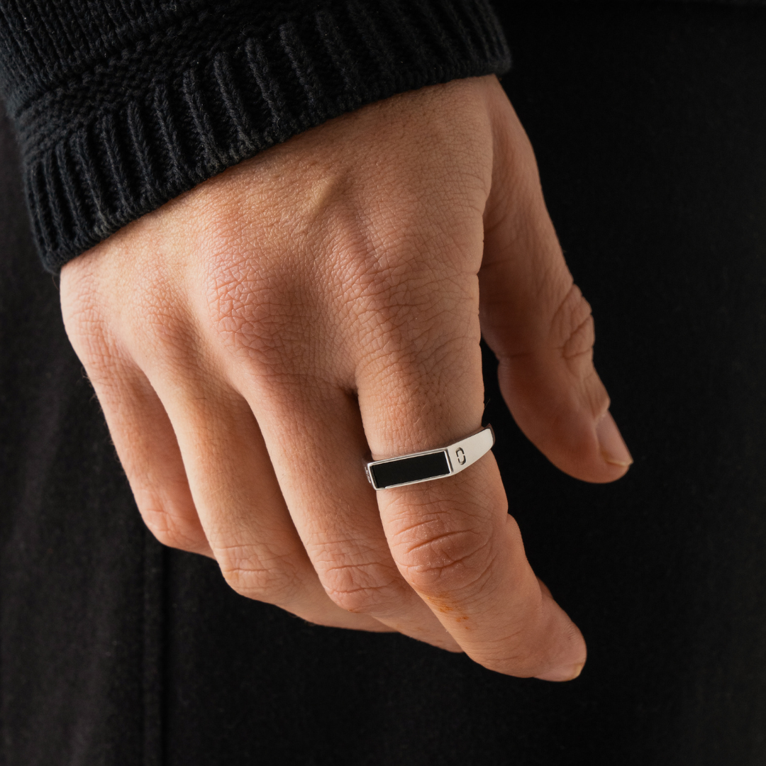 Anillo Sello de Piedra Rectangular Ónice (Plata)