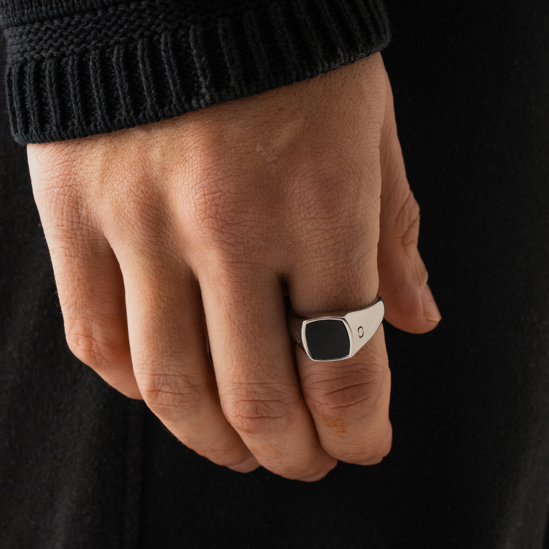 Anillo Sello de Piedra Cuadrada Ónice (Plata)