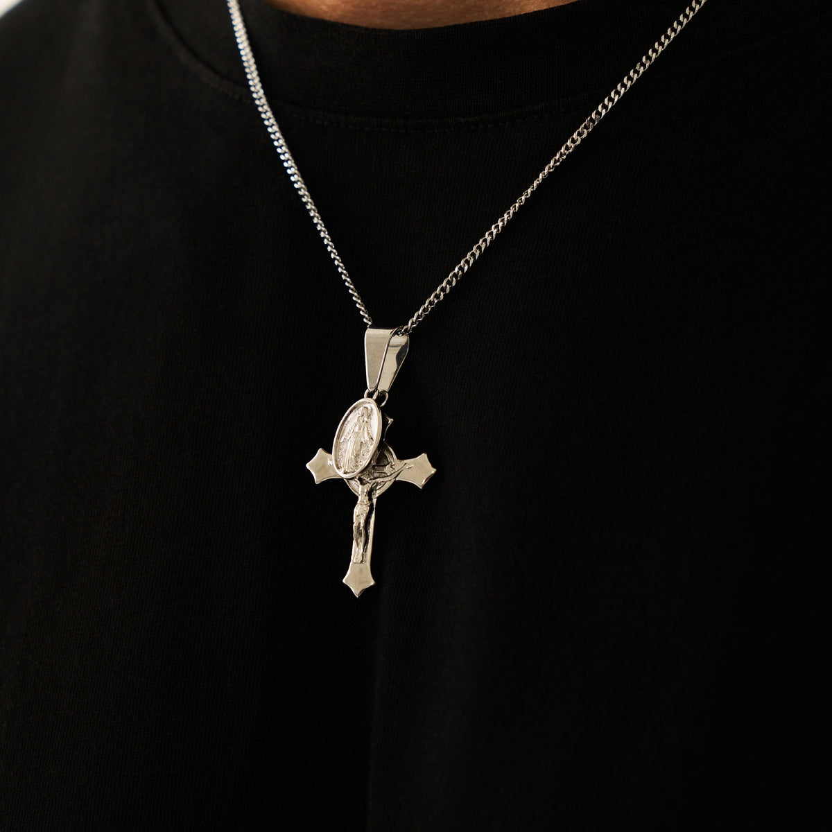 Colgante Cruz de Jesús y María (Plata)