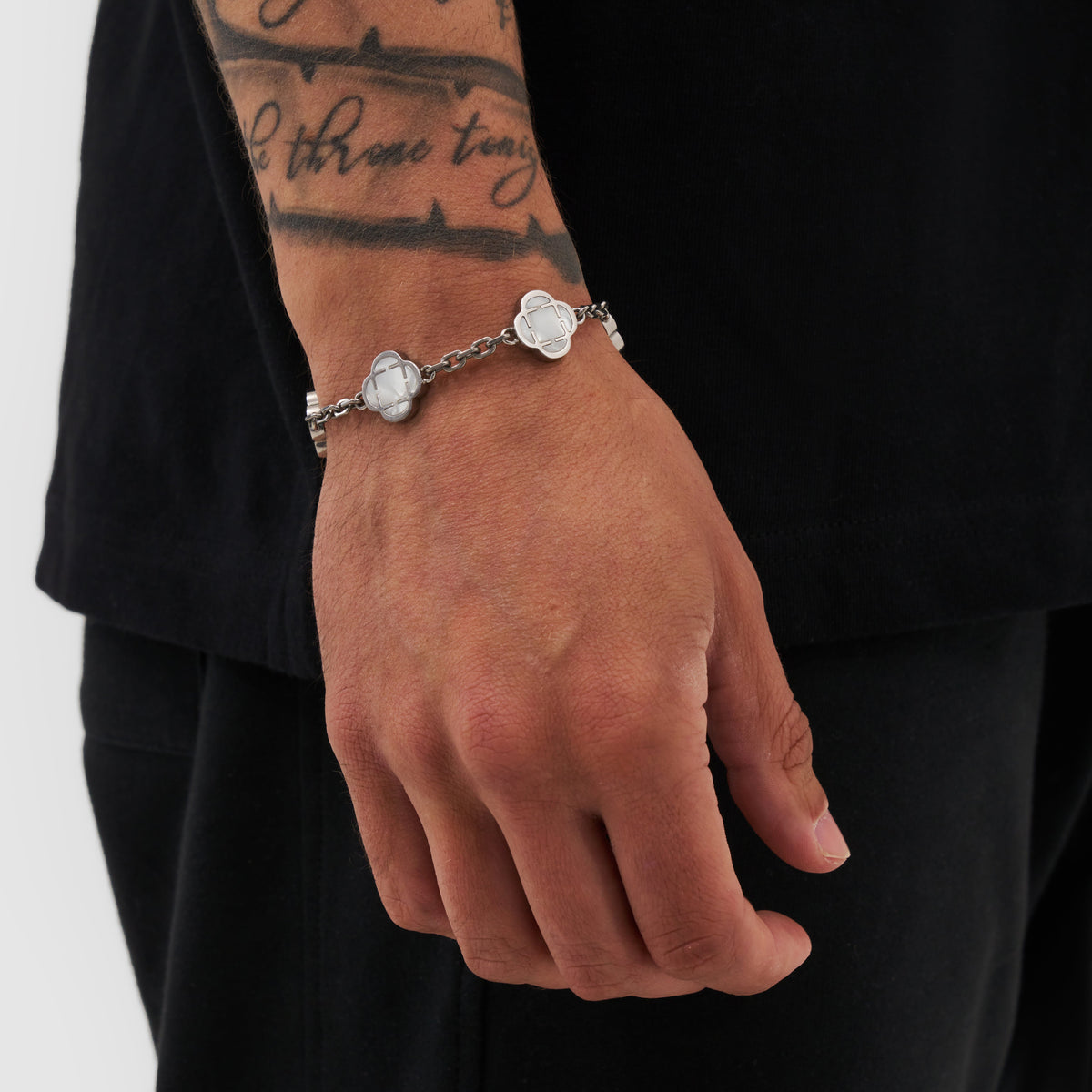 Pulsera de piedra de trébol blanco (plata)