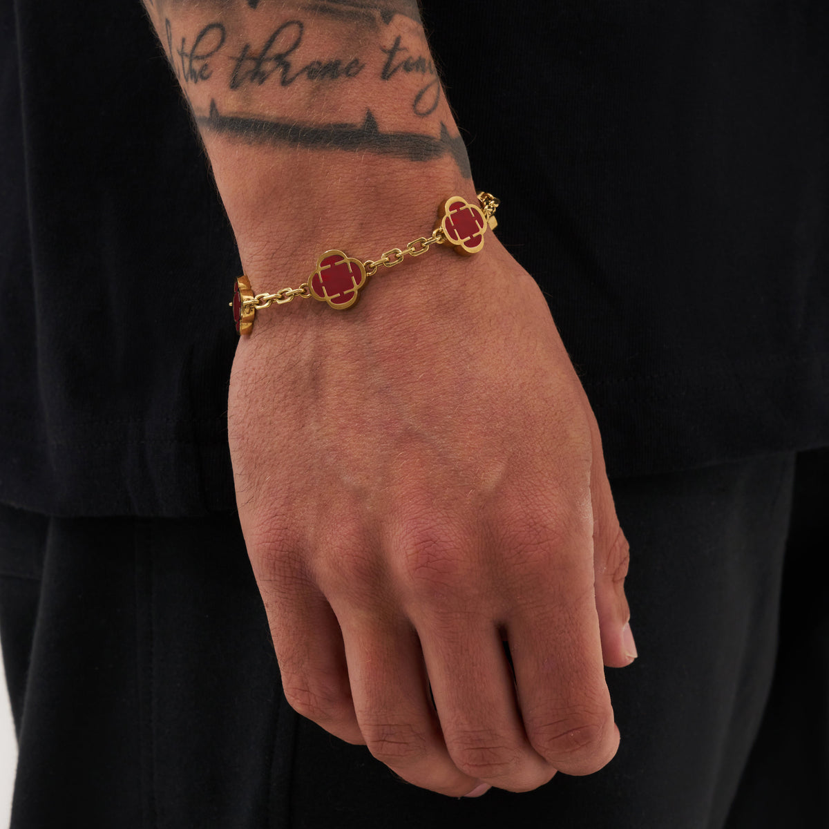 Pulsera de Piedra de Trébol Rojo (Oro)