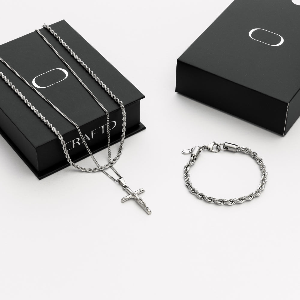 Juego de Regalo de Crucifijo (Plata)