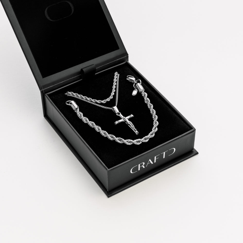 Juego de Regalo de Crucifijo (Plata)