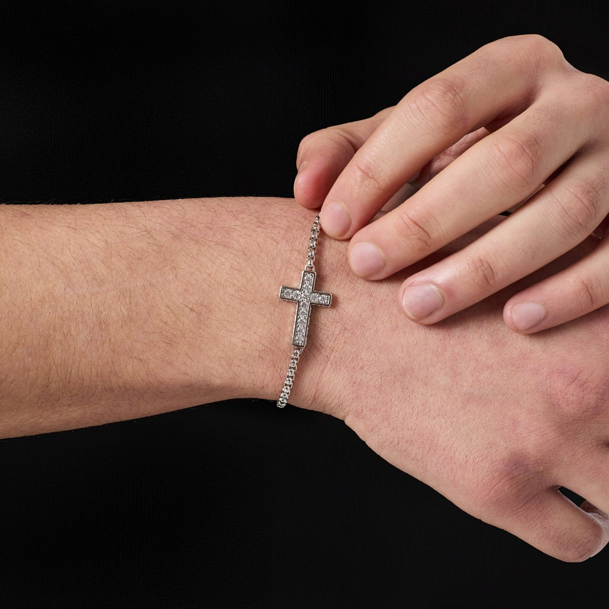 Pulsera de cruz helada (Plata)