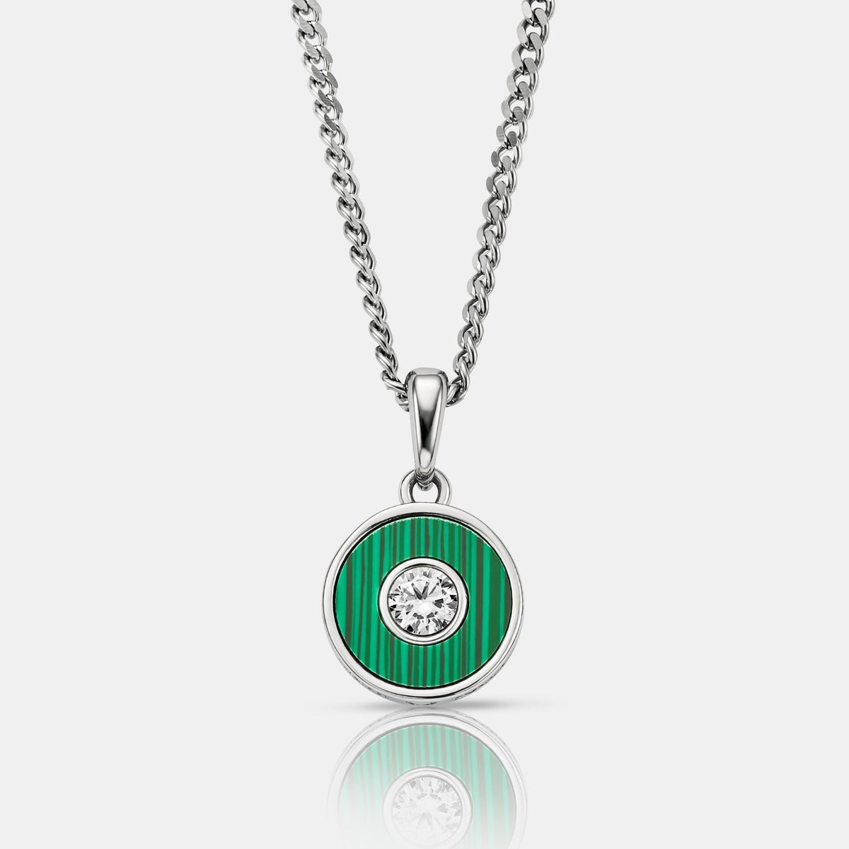 Colgante de gema redonda de malaquita (plata)