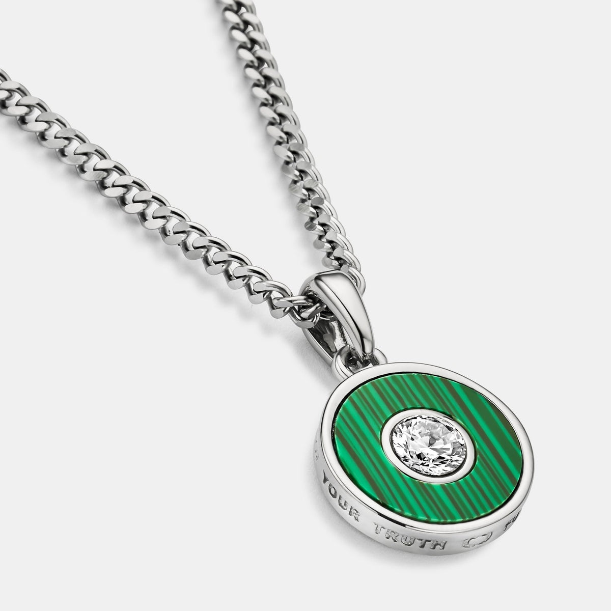 Colgante de gema redonda de malaquita (plata)