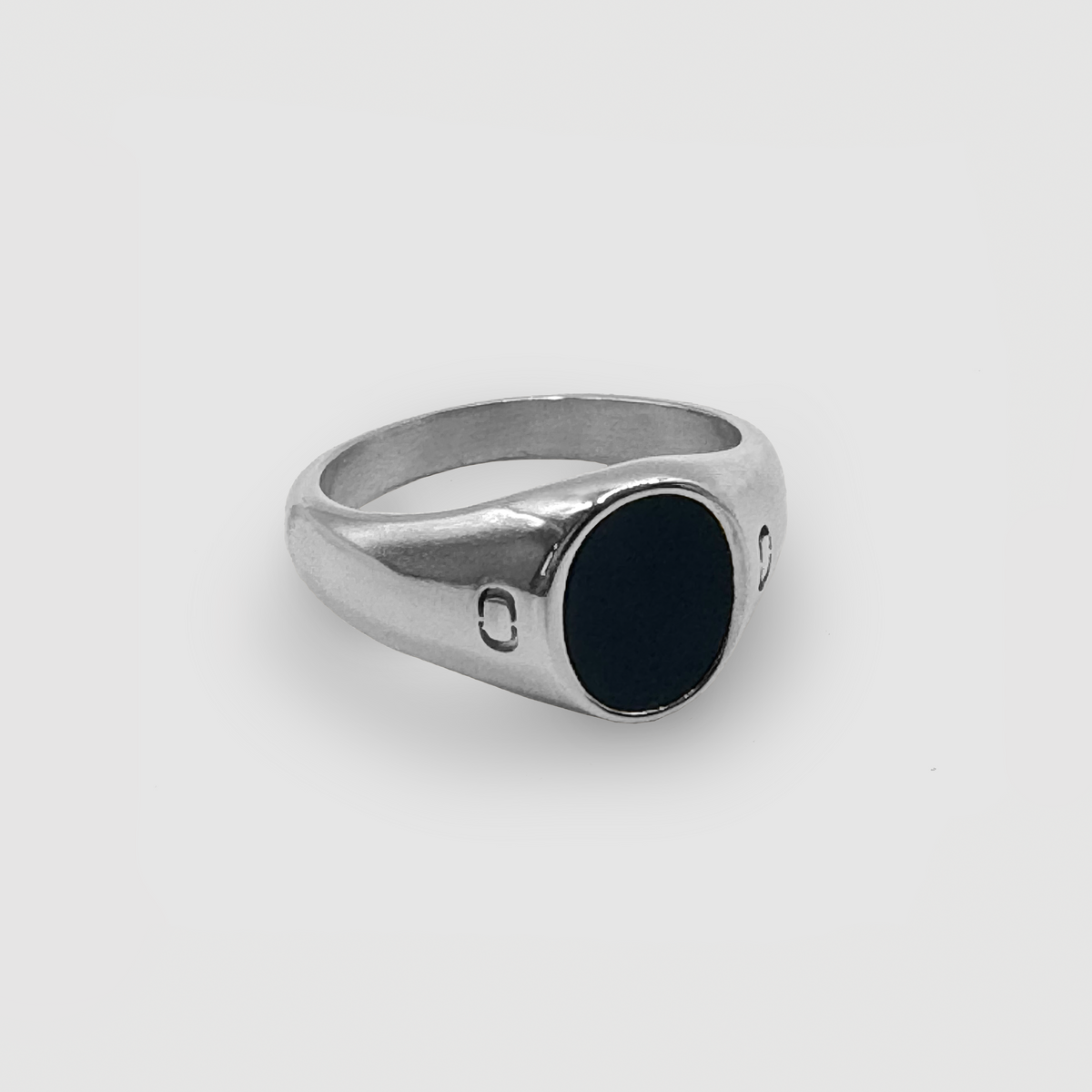 Anillo Sello de Piedra Ovalada Ónice (Plata)