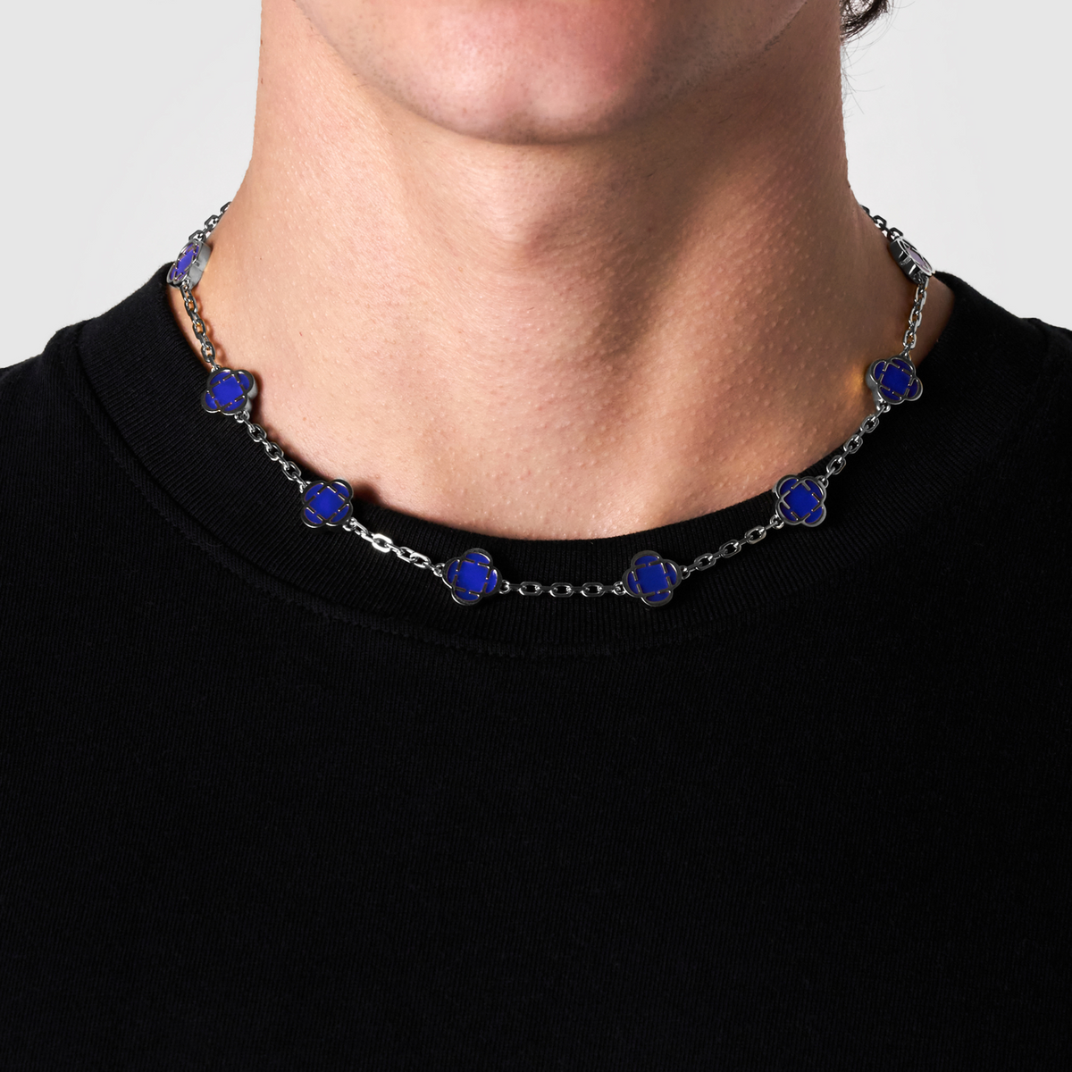 Collar de Piedra de Trébol Azul (Plata)