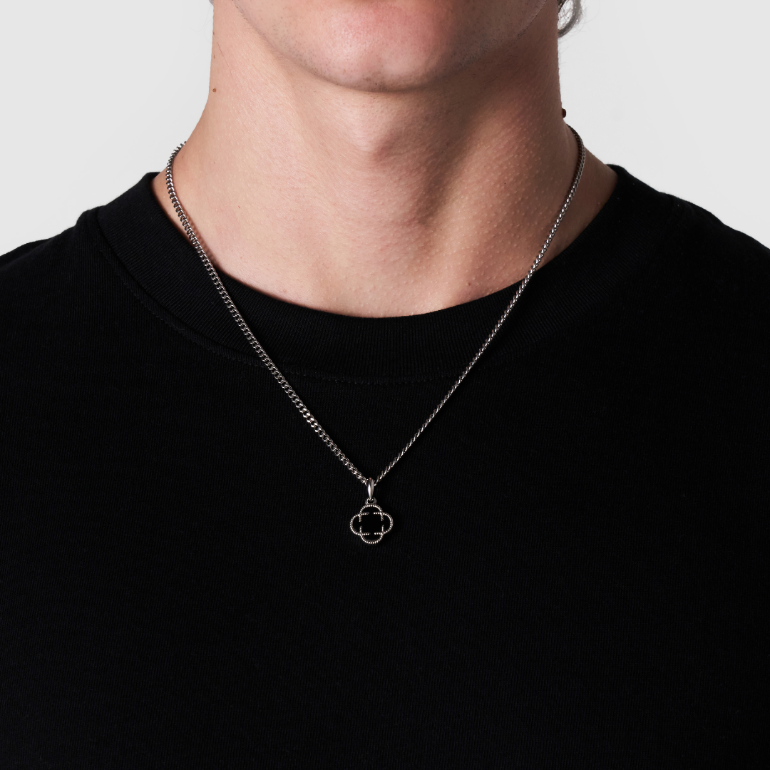 Colgante de Piedra de Trébol de Ónix (Plata)