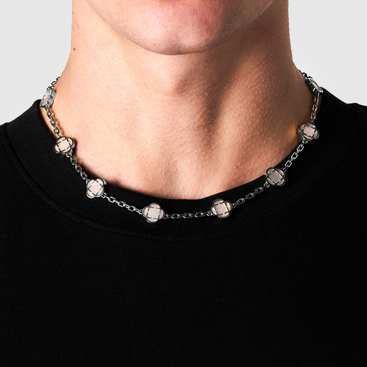 Collar de Piedra de Trébol Blanco (Plata)