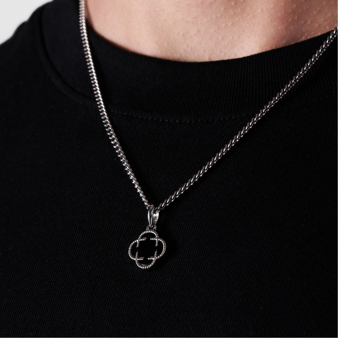 Colgante de Piedra de Trébol de Ónix (Plata)
