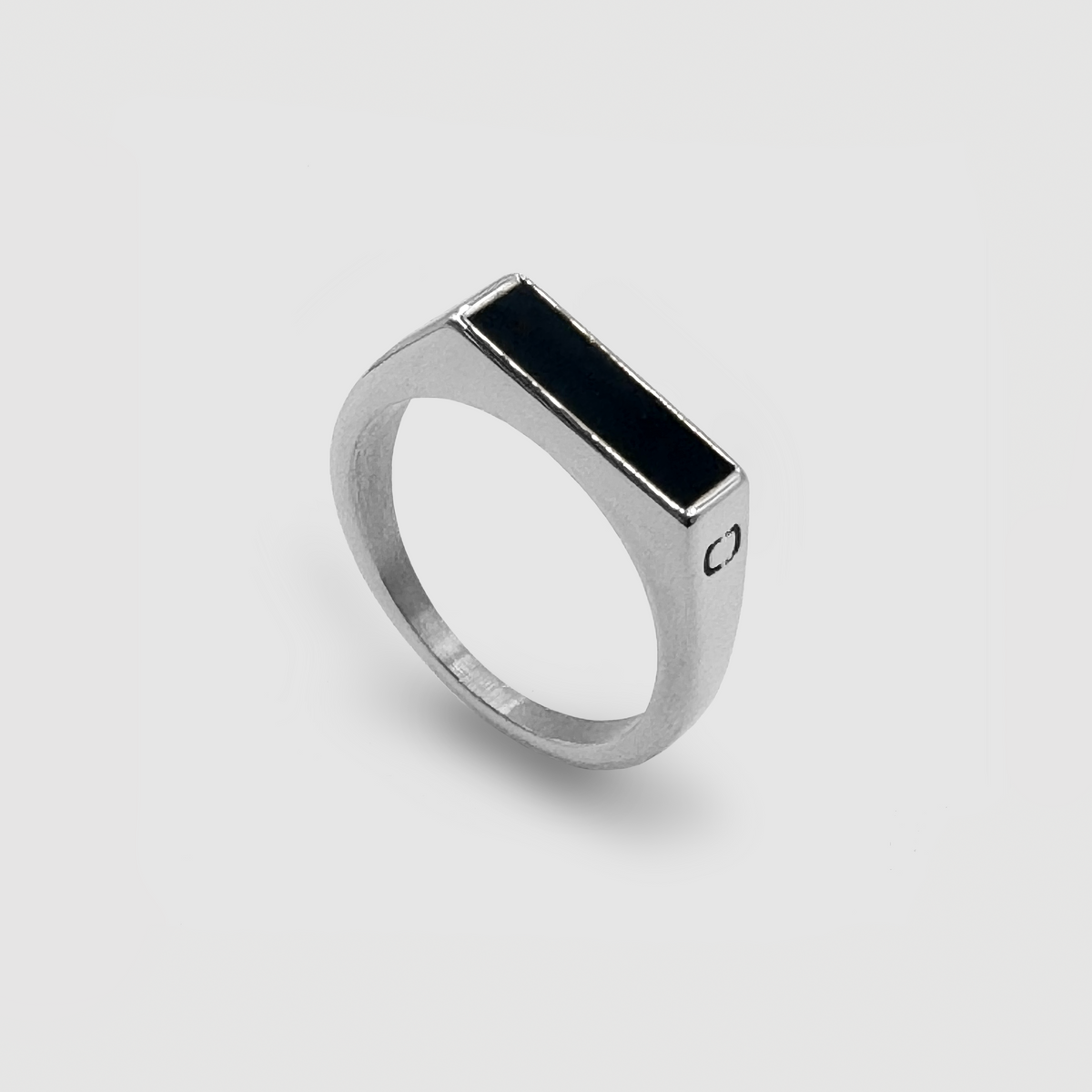 Anillo Sello de Piedra Rectangular Ónice (Plata)