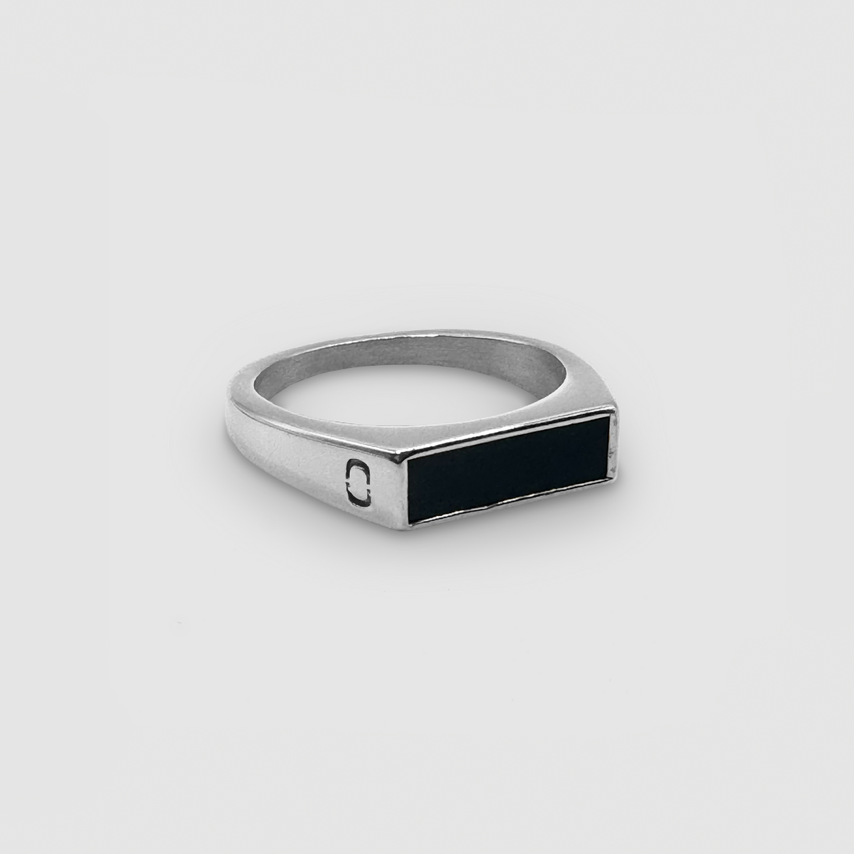 Anillo Sello de Piedra Rectangular Ónice (Plata)