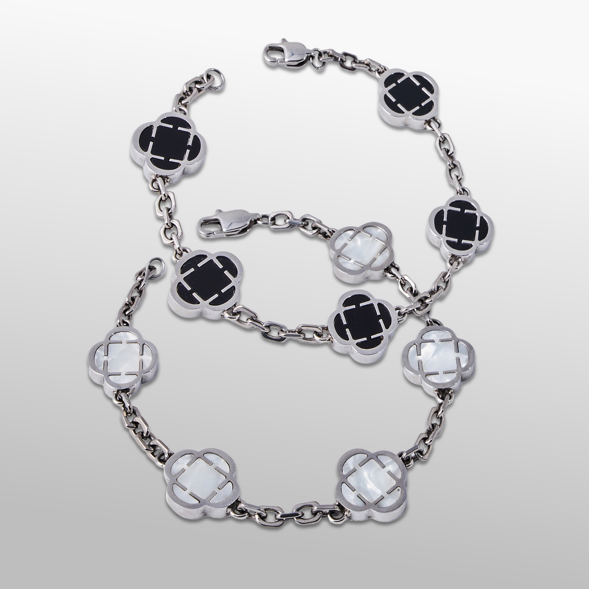 Juego de Pulsera de Piedra de Trébol (Plata)