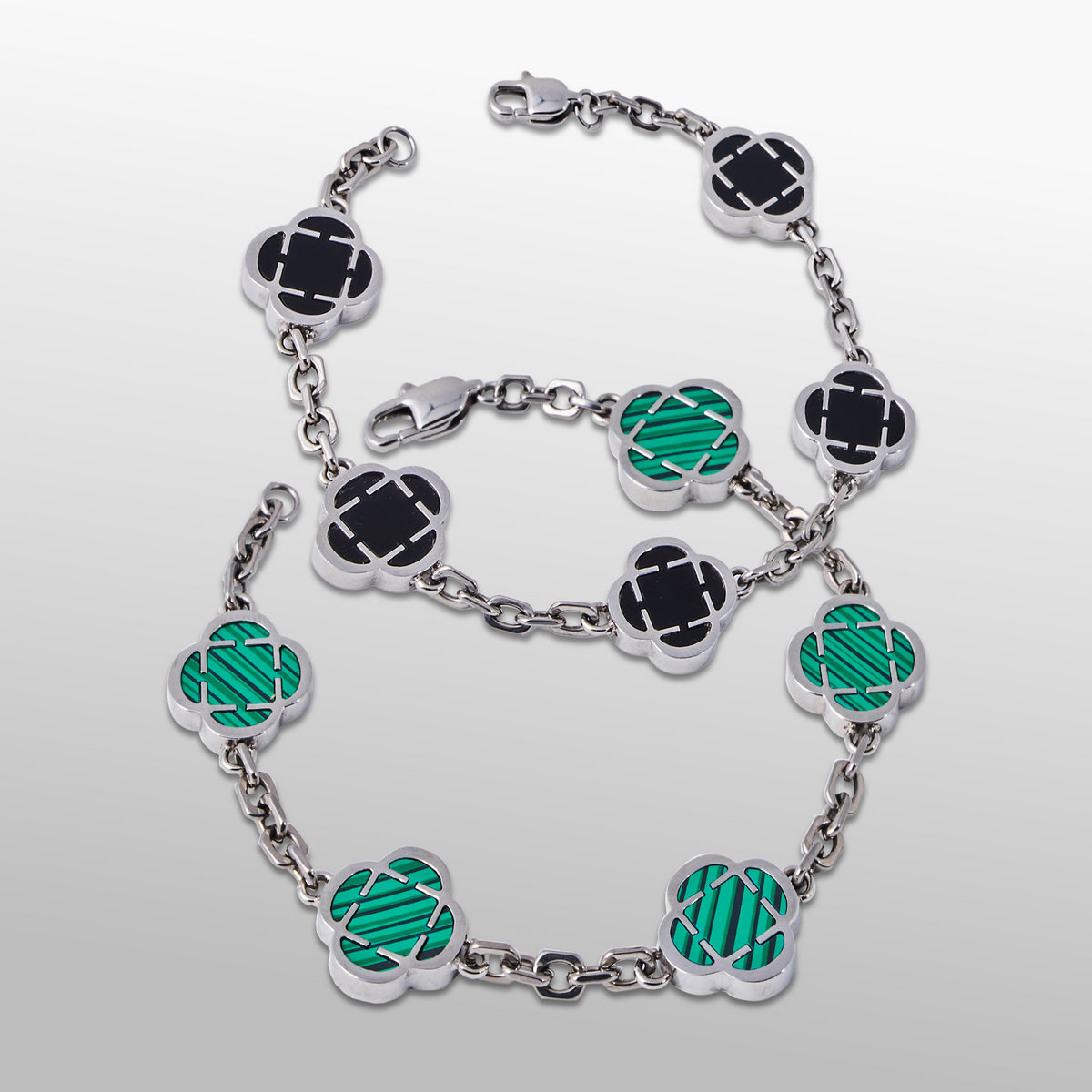 Juego de Pulsera de Piedra de Trébol (Plata)